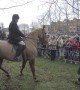 Protesters gather at Belvoir Hunt in Grantham, UK