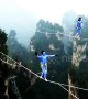 Chinese slackline walkers compete in terrifying contest
