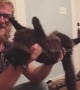 Noodle the cat stays super chill while being handled