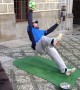 Street performing goalkeeper wows audience by defying gravity