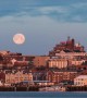Time lapse shows moon setting over Portland, Maine