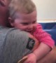 Toddler makes adorable noises after military daddy surprise