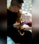 Needy cat paws owner to ask for a kiss