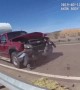 Truck gets wrecked, police cruiser not so much