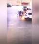 Petrol station workers react quickly when car fuel tank ignites at petrol pump