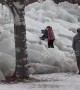 Tourists flock to see ice mountains in Fort Erie, Canada