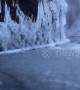 Freezing weather turns Portland waterfall into enchanting icy grotto