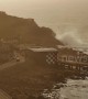 UK coastline thrashed by Storm Gareth during sunset