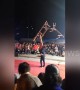 Chinese acrobat lifts up seven benches stacked onto his mouth