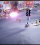 Security cam films terrifying moment truck catches fire in central India