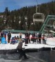 Snowboarder clears 60ft pond before somersaulting at California ski resort