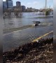 Flooding turns Canada car park into beach complete with tidal debris