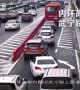 Vehicles enter busy overpass in perfect order in Shanghai