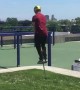 Talented pogo artist performs incredible flip-over