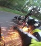Sparks Fly From Intense Motorcycle Wreck