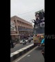 Terrifying moment celebrating students fall from top of moving bus in southern India