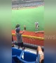 Heartwarming moment baseball player Mike Trout throws a ball to an excited little boy
