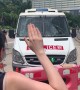 Hong Kong protesters block police van