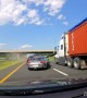Semi Nearly Smashes into Silver Sports Car