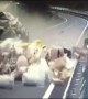 Loaded goods scatter across Chinese motorway after huge truck collision