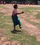 Hilarious moment supportive grandmother gets carried away watching kids' football match in Thailand