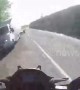 Dramatic footage shows motorcyclist dodge a head-on collision on UK road