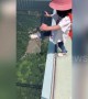 Don't look down! Fearless girl steps onto 260-metre-high glass walkway in China's Zhangjiajie
