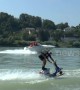 Austrian stuntman demonstrates extreme Vespa waterskiing