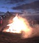 Spectacular footage of Spain's Motorbeach festival sees motorbikes ride around a huge bonfire