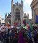 Extinction Rebellion climate protest in historic UK city of Bath against toxic air