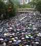 Protesters shout 'Hong Kong People, go for it!' as they march through rain-soaked streets
