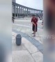 Elderly Chinese man spins 15 kg gas canister using a drill
