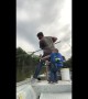 Happy Kid Catches Huge Fish