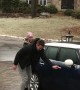 Teamwork Helps Navigate Super Slippery Driveway