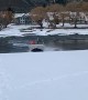 Boat Slides Through Snow Between Lakes