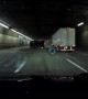 Truck Tips Over in Traffic Filled Tunnel