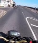 Cyclist Cuts into Road in Front of Motorcycle