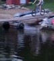 Slippery Dock Leads to Lake Jump Slide
