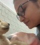 Loving Puppy Returns Adorable Forehead Kisses