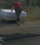 Girl Pushes Newly Bought Bed Down the Road