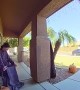 Delivery Man Startled by Halloween Decoration
