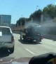 Flatbed Truck Tows Flaming Car