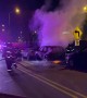 Fire Department Hoses Down Flaming Car