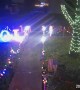 Car Drives Through Christmas Display