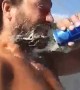 Speed Boat Driver Chugs His Drink with Difficulty