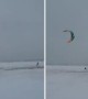 Kite surfing on frozen Lake Michigan during Chicago winter storm