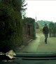 Car Rolls Away from Guy Getting Gate