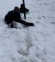 Guy Intercepts Sledding Kiddo from Pole