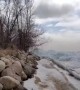Strong winds cause massive ice pileups on Minnesota lake