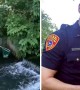 Police officer rescues duckling from a fast-moving creek